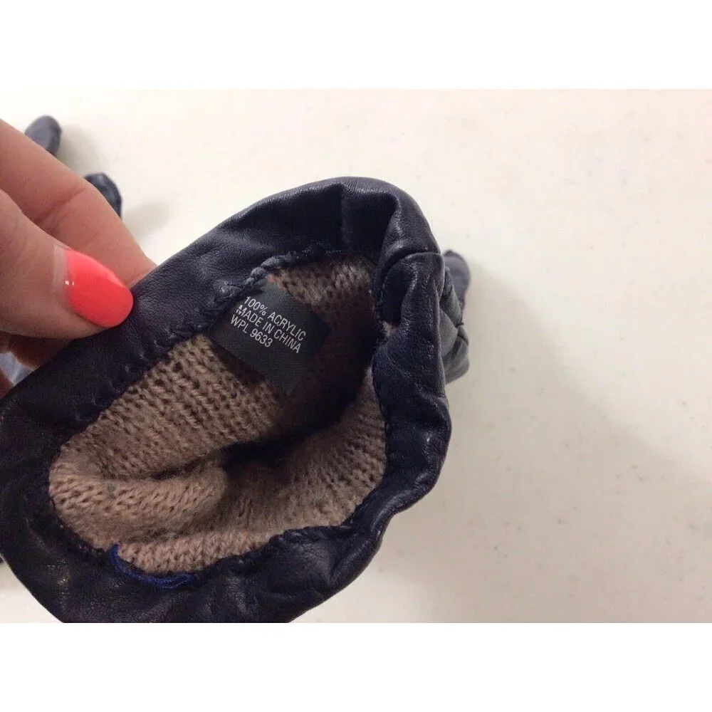 Blue Leather Driving Gloves Womens Small